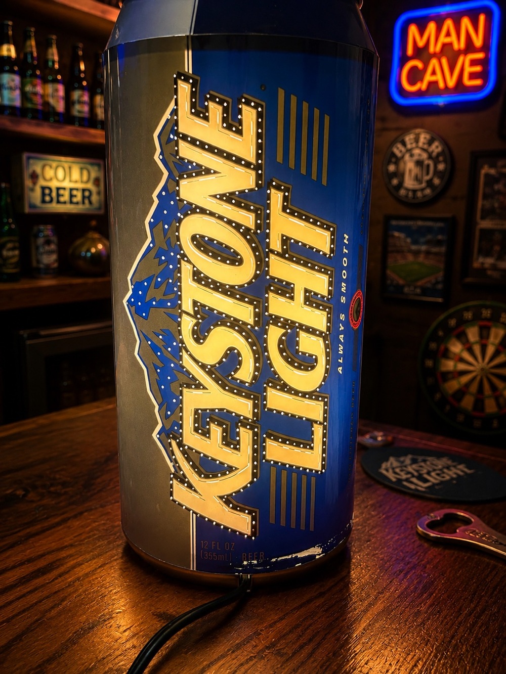 15” tall Vintage Keystone Light Rotating Beer Can Lamp – Man Cave Bar Light